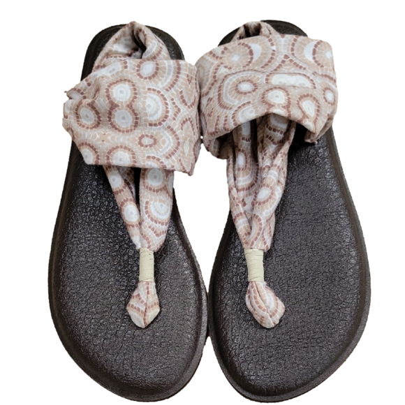 Sanuk Brown Paisley Yoga Sling Soft Top Sandals Size 7 EUC - Picture 1 of 10